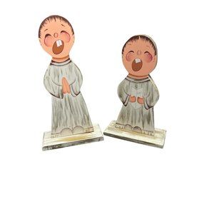 2 Greenleaf Choir Boy Carolers wood figures hand painted USA 13.5" & 16" tall